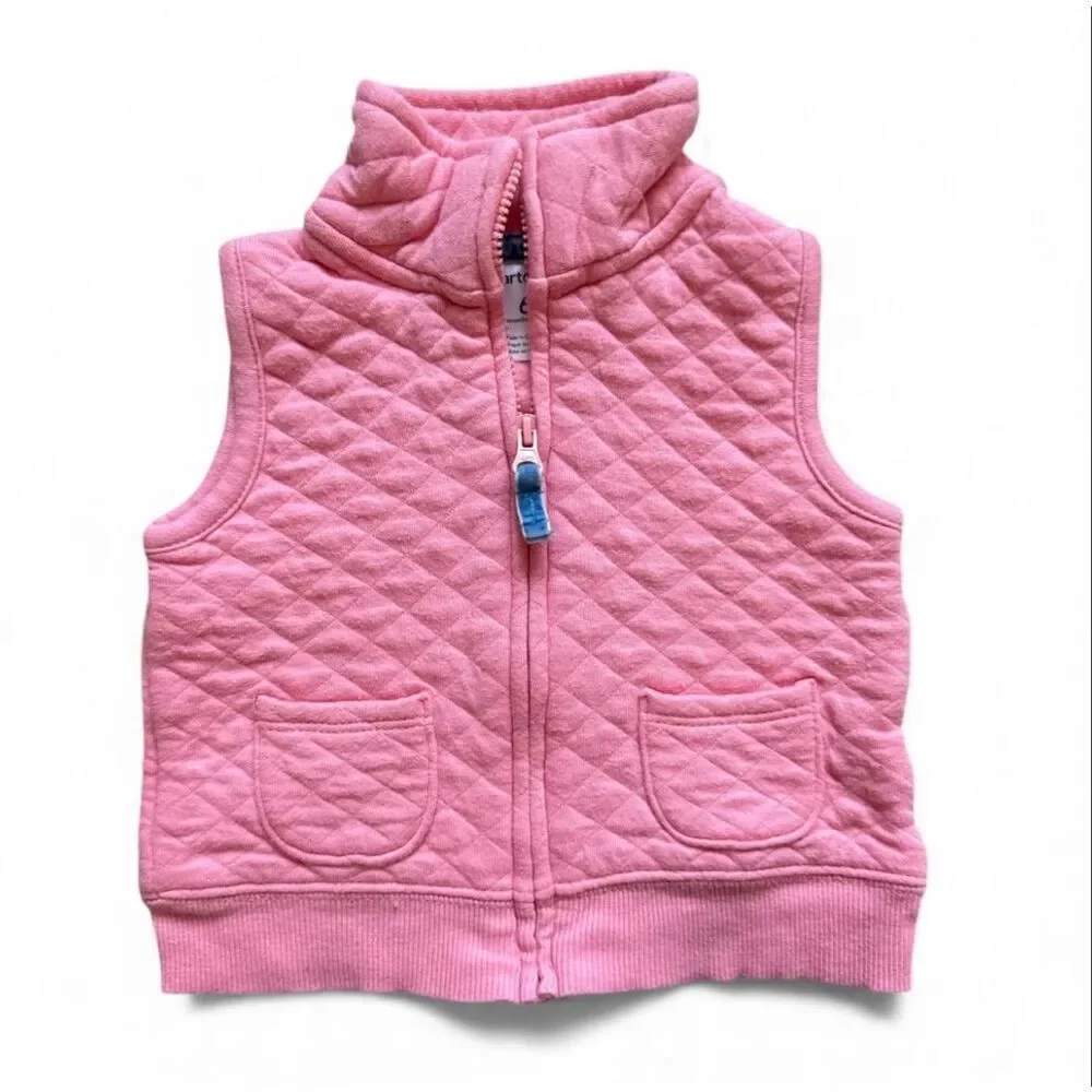 Baby Girls Carters Pink Quilted Full Zip Sleeveless Vest - Sz 6 mo